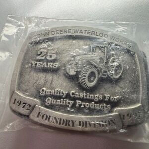 Vintage 1997 John Deere Belt Buckle 25 Years Waterloo Works Foundery Tractor New